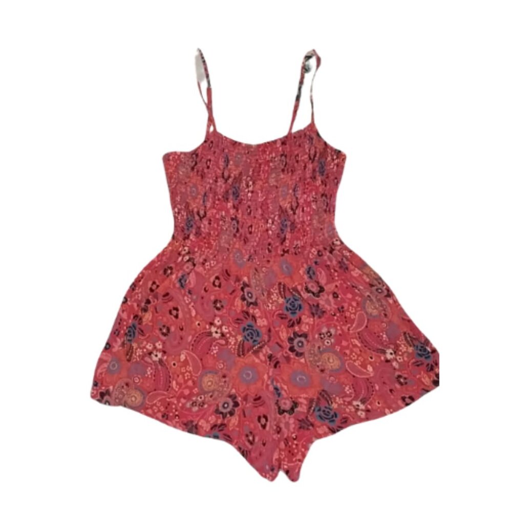 Angie Boho Spaghetti Strap Romper Paisley Red Size Small Pockets